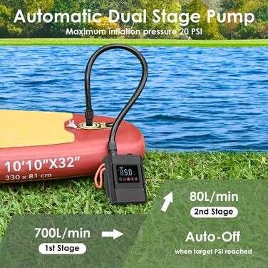 Diealles Shine Sup Pumpa Elektrichna 12000mAh, 20 PSI: Акумуляторна електрична повітряна помпа для SUP, човнів, каяків