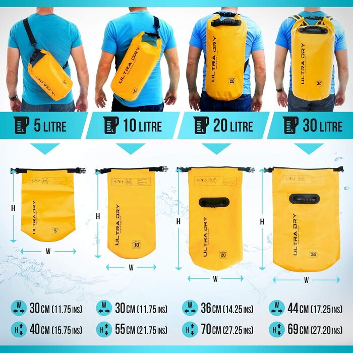 Водонепроникна сумка-мішок Ultra Dry Adventurer 5L (жовта) з кишенею для телефону та регульованим ремінцем - для каякінгу, риболовлі, кемпінгу