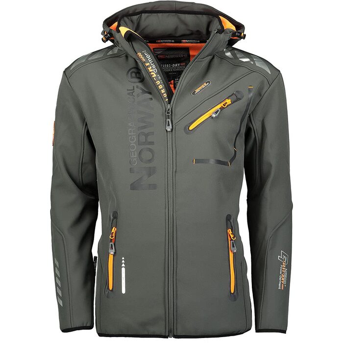 Чоловіча водонепроникна куртка-софтшелл Geographical Norway Royaute з капюшоном, тактичний вітрозахисний outdoor-пальто для гірських походів та лиж, темно-сіра (L)