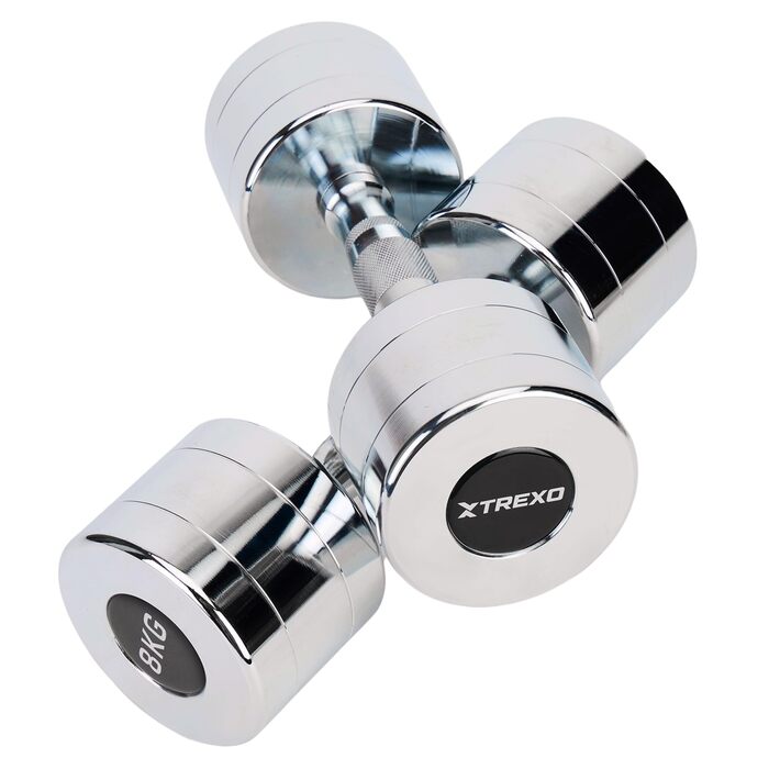 Набір гантелей XTREXO 2 шт. (2.5-12 кг) з хромованою поверхнею, сталеві, з неслизьким грифом – для силових тренувань вдома та у спортзалі