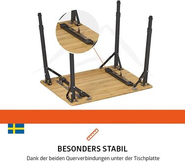 Зручний складаний садовий/кемпінговий столик Campout з бамбуковою полицею (65x50x65 см), 3 положення висоти, з сумкою