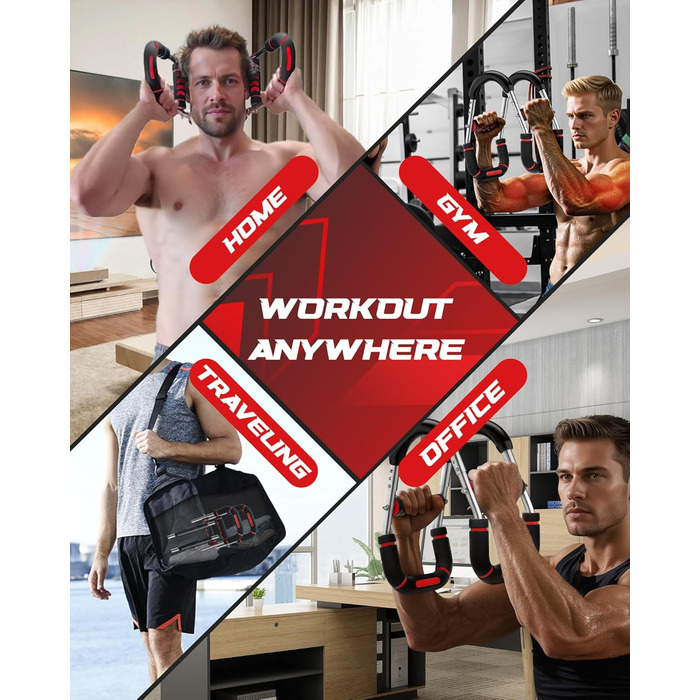 Тренування грудей Twister Armtrainer: 6 рівнів (30-50 кг / 30-150 фунтів), портативний тренажер з регульованою вагою - для дому, офісу та подорожей, червоний