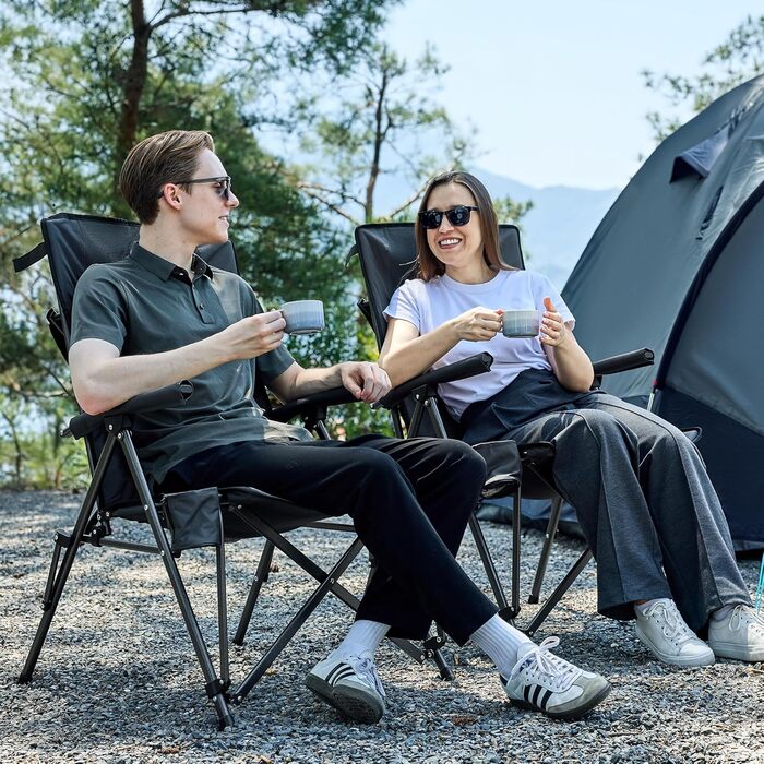 Крісло для кемпінгу Timber Ridge, складне, з високою спинкою XXL, 150 кг, широке сидіння 55 см, з підлокітником, для кемпінгу, саду, балкону