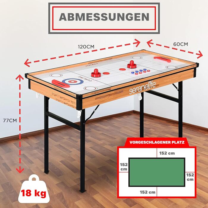 СеренЛайф 4-в-1/5-в-1 Багатофункціональний стіл - більярд, пінг-понг, кікер, хокей на повітрі, шафлборд та боулінг – ігровий стіл для дітей та дорослих 4-в-1, версія шафлборд