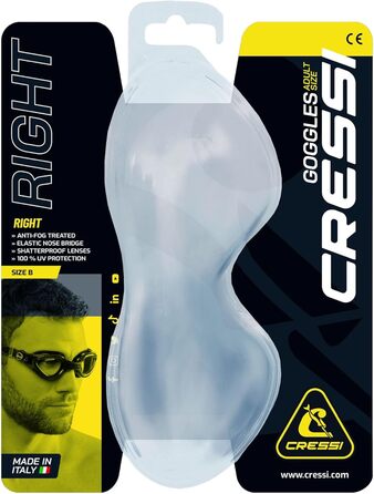 Окуляри для плавання Cressi Right для дорослих, антифог, 100% захист від УФ, універсальний розмір, чорні, затемнені лінзи, для басейну та водних видів спорту