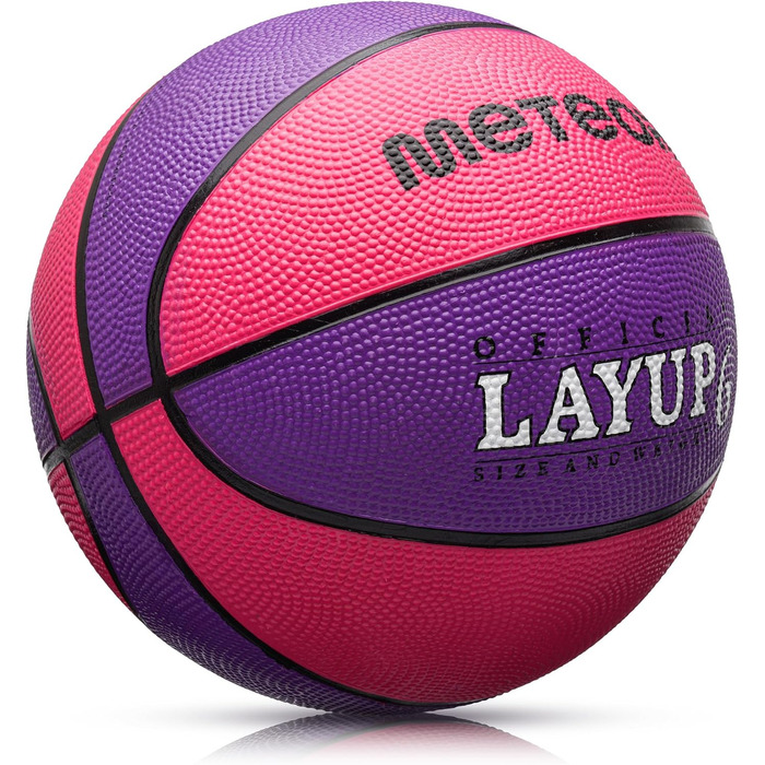 М'яч баскетбольний Meteor Layup Kinder Mini, розмір 7 (чоловічий), розмір 6 (жіночий), рожевий та фіолетовий - для дітей 4-8 років, ідеальний для тренувань