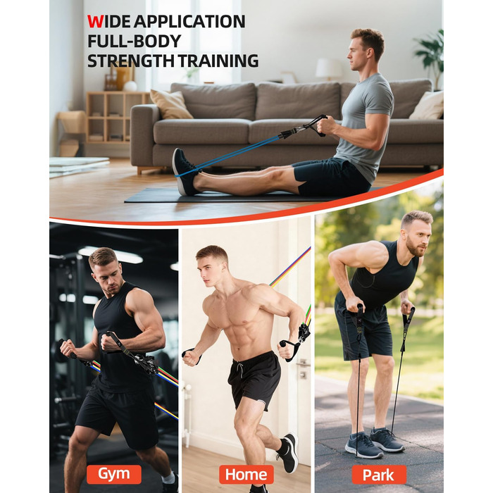 Набір еластичних стрічок Abahub для фітнесу: повне обладнання для тренувань вдома (100LB)