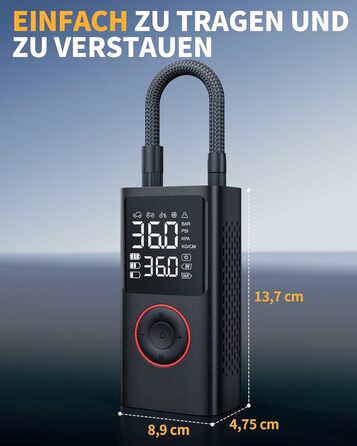 Бездротова електрична повітряна помпа Powools 150PSI з LED-ліхтариком та автостопом, акумуляторна помпа для велосипеда, електровелосипеда, авто, мотоцикла, м'ячів, чорна