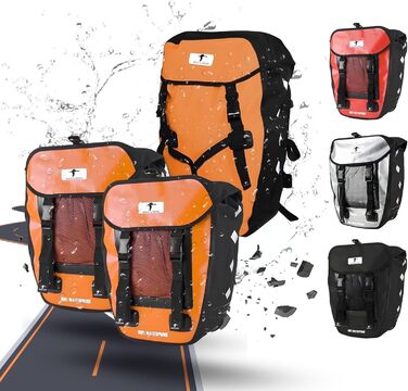 Велосипедна сумка Red Loon Pro Triple 3-в-1, оранжева/чорна, водонепроникна, для багажника, трійний комплект (сумка на багажник, подвійна сумка, рюкзак), з'єднувана