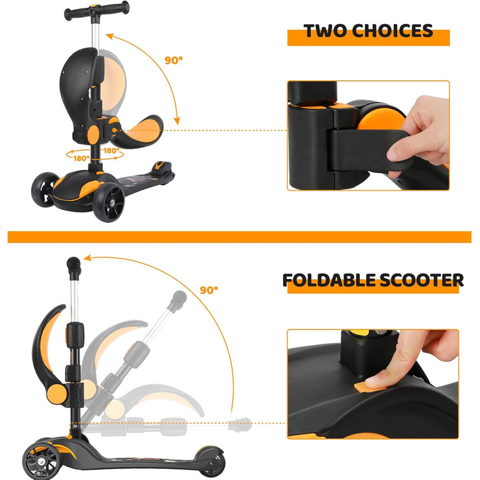 Дитячий роликовий самокат Kinderroller з LED-колесами, регульована висота, складний, від 3 років