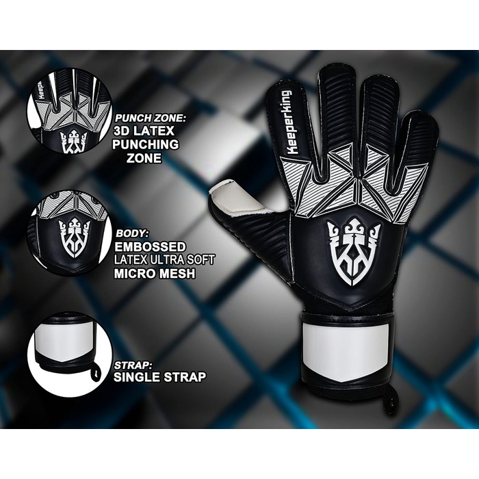 Воротарські рукавички Keeperking для дітей, юніорів та дорослих. Без пальців, 4 мм, латекс, унісекс, чорно-білі (3)