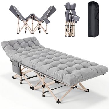 Ліжко туристичне розкладне Feldbett 7-зонне XXL 250 кг, 1200D Oxford, кут нахилу 15°, сіре – для кемпінгу, саду, палатки