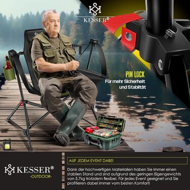 Крісло для кемпінгу KESSER® Schaukelstuhl: складне, з підсвічуванням та тримачем для напоїв, до 160 кг, Хакі/Чорний