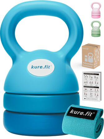 Регульований гиря Kure.fit | 2.3 - 5.4 кг | Набір гирь для домашнього фітнесу | Тренування всього тіла, силові вправи, схуднення | Гумовий еластичний пояс для сідниць | Для початківців та жінок | Колір: Блакитно-зелений (Сліди Раю)