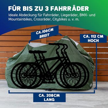 Гараж для велосипедів YardStash на 3 велосипеда - водовідштовхувальний захисний чохол з блискавкою та світловідбиваючими елементами XXL