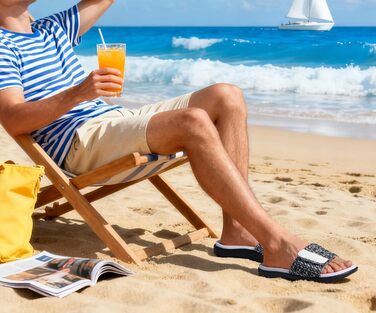 Чоловічі шльопанці ONCAI для душу та басейну з липучкою, відкриті пальці, спортивні, літні, для дому, м'яка гумова підошва, розмір 40-49 (46 EU, чорний/білий)