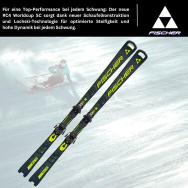 Гірські лижі Fischer RC4 WC SC MT з кріпленнями RC4 Z12 PR 23/24, чорні-жовті, 170 см, для жінок та чоловіків, карвінгові