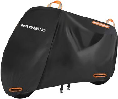 Накладна ковдра для мотоцикла Neverland Outdoor, 295x110x140 см, водонепроникна, 300D, гараж для мотоцикла, внутрішнє використання, з отворами для замка, світловідбиваюча, чорно-помаранчевий колір