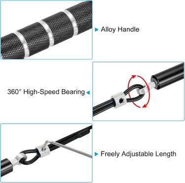 Стрибкове канат PATIKIL для фітнесу з підшипниками, алюмінієва ручка та ключ, для аеробіки (чорний)