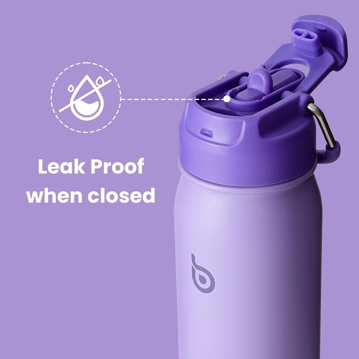 Фляга для води BOTTLE BOTTLE з нержавіючої сталі 473 мл з трубочкою та відділенням для пігулок - BPA Free - для університету, школи, спорту, дитячого садка (фіолетова)