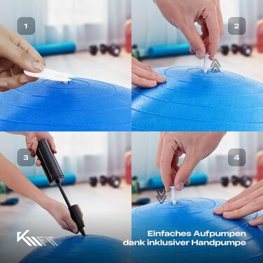 Гімнастичний м'яч KM-Fit 65 см з насосом | Фітнес м'яч для занять, йоги, офісу, тренувань пресу | Без BPA (Блакитний)