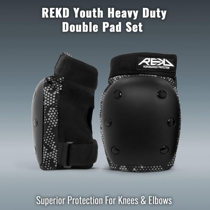 Захисний комплект Rekd Youth Heavy Duty для скейтборду, подвійні наколінники та налокітники, унісекс, розмір S, чорний/сірий
