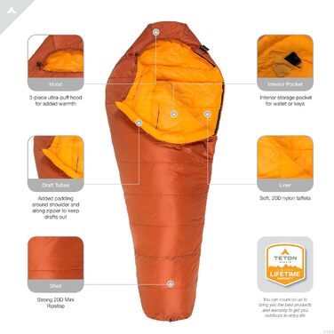 Спальник TETON Sports Altos Ultralight Mummy (помаранчевий) 84x32x17 см - легкий, компресійний мішок
