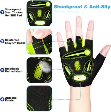 Велосипедні рукавички з відкритими пальцями, дихаючі, з неслизьким покриттям та амортизацією, короткі, літні, MTB, для чоловіків та жінок, розмір M, зелені