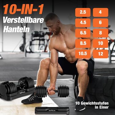 Набір регульованих гантелей DH FitLife 10 в 1 (12кг x 2), розбірні гантелі з 10 рівнями ваги від 2,5 до 12 кг