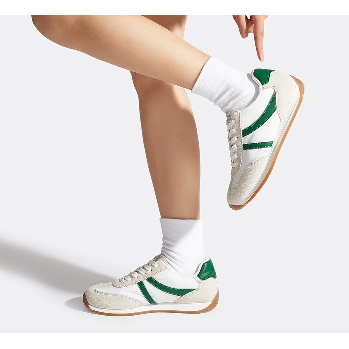 Жіночі ретро-кросівки LUCKY STEP - біло-зелені, 41 EU. Зручні повсякденні кросівки з протиковзкою підошвою та дихаючою підкладкою для міста