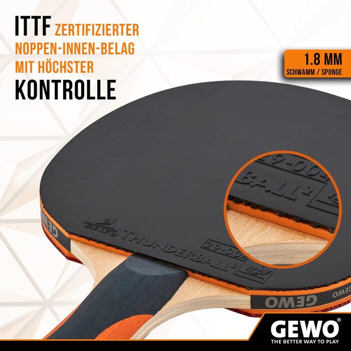 GEWO ракетка для настільного тенісу Player, ITTF, професійна, 2 мм накладка, висока контрольованість і максимальна обертальність, для атакувальних гравців