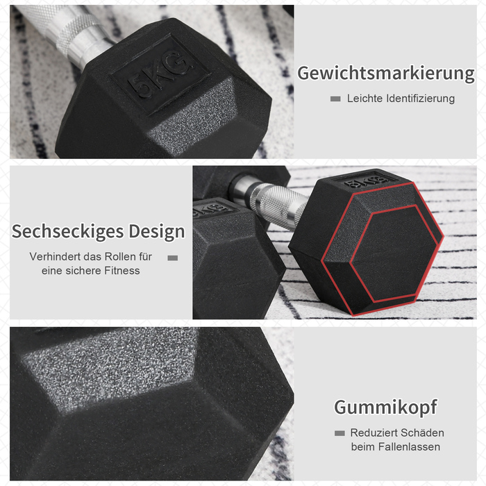Набір гантелей HOMCOM Hexagon 2, 2x5 кг, чавун з гумовим чохлом, чорний| Аосом