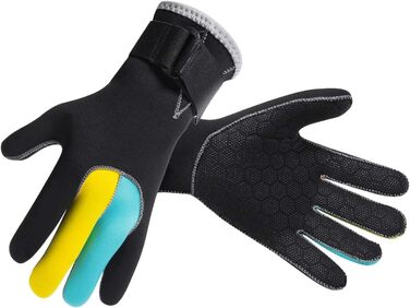 IPENNY Рукавички для дайвінгу з неопрену, 1.5/3 мм, антиковзаючі, для дайвінгу, серфінгу, плавання, снорклінгу, вітрильного спорту, каякінгу, терморукавички для дорослих та підлітків (3 мм, жовтий+синій, L)