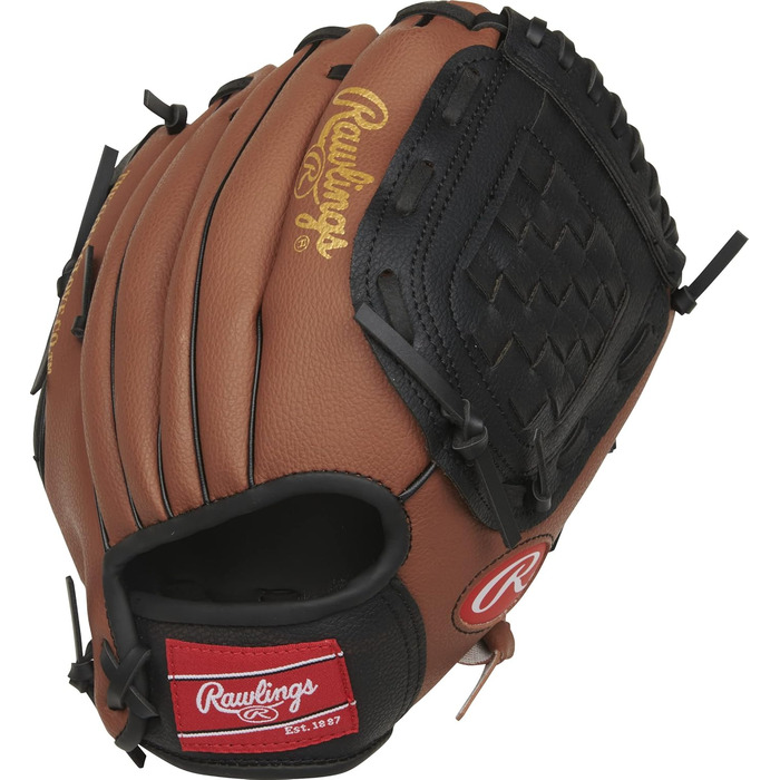 Дитяча бейсбольна рукавичка Rawlings Players Series для т-болу, права рука, розмір 9-11,5'' (26,7 см), для дітей 6-8 років, темно-коричнева/чорна