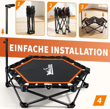 Складаний фітнес-батут для дому з регульованою ручкою, навантаження до 150 кг, діаметр 86.5 см, помаранчевий — для дорослих та дітей