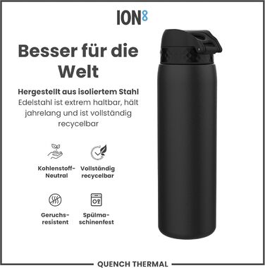 Вакуумна термобутилка Ion8 з нержавіючої сталі, 1 л, 920 мл, герметична, з однією кнопкою, зручна кришка, для спорту та йоги