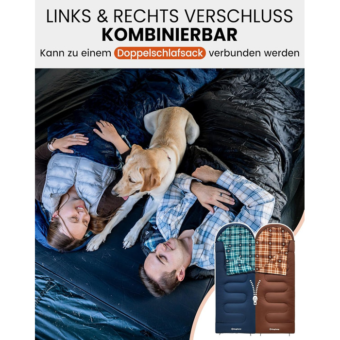 Сплячий мішок KingCamp Flannel для дорослих, 4 сезони, ультралегкий, бавовна, теплий, ковдровий, водонепроникний, для кемпінгу та повсякденного використання, чорний, L, блискавка