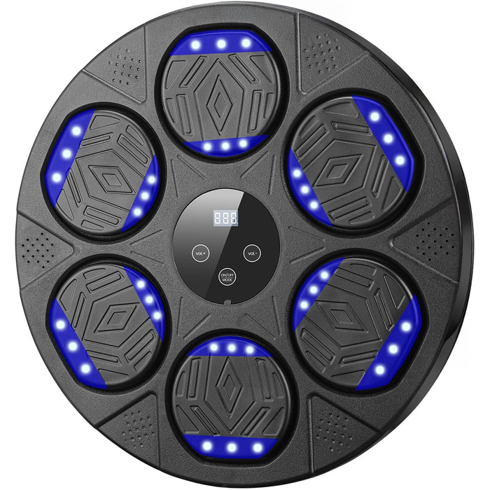 Музична боксерська машина Silencomfort з LED-підсвічуванням, кріплення для боксерських рукавичок, 9 режимів швидкості та режим підрахунку ударів, Bluetooth для занять та зняття стресу