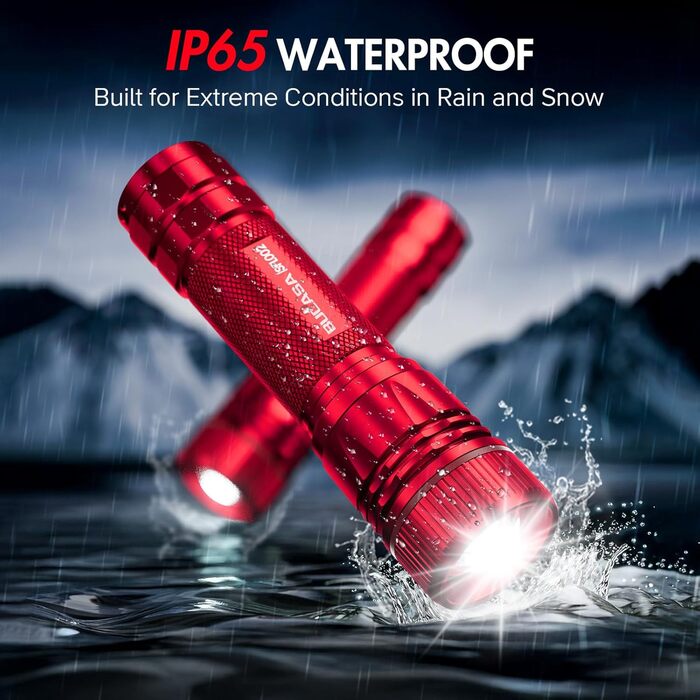 Ліхтарик LED BUCASA, 2000 люмен, 3 режими, збільшується, водонепроникний, для кемпінгу та активного відпочинку (червоний)