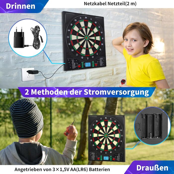 Електронний дартс Dartscheibe Profi з LCD-дисплеєм, 34 гри, 355 варіацій, 12 дротиків, для 1-8 гравців