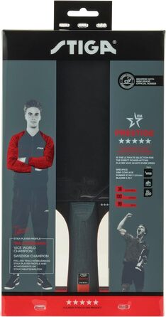 Тенісний ракетка STIGA Prestige 5-Star – професійна пінг-понгова ракетка з ITTF-сертифікованим покриттям, губкою 2.0 мм та технологією WRB – зручна ручка