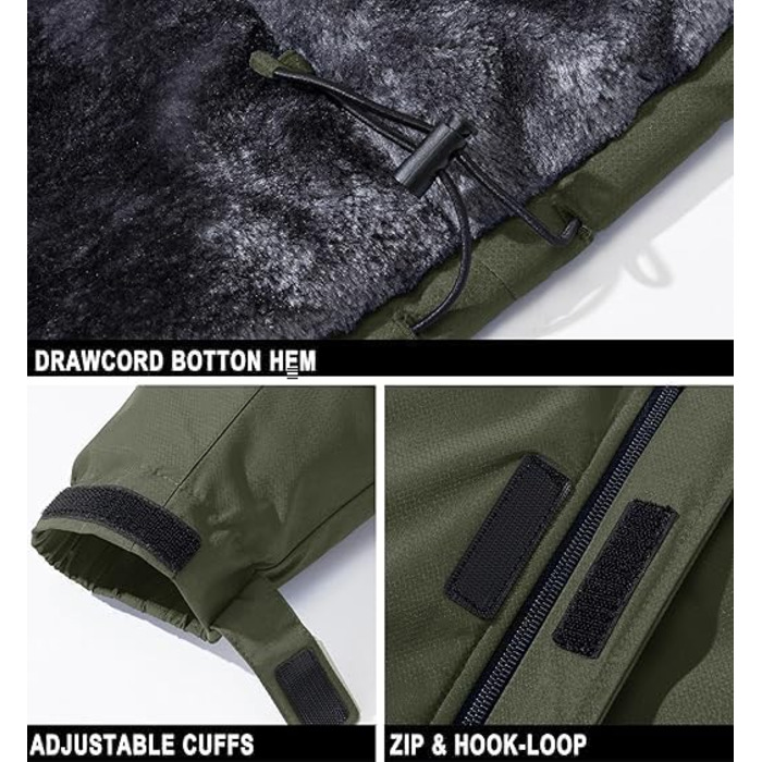 Куртка для сноубордингу та лижного спорту MAGCOMSEN чоловіча, водонепроникна, тепла, з флісовою підкладкою, вітрозахисна, для активного відпочинку та походів, знімний капюшон (M, хакі)