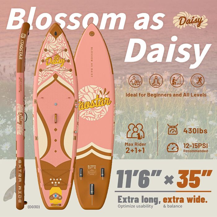Надширока надувна SUP-дошка iTAOSTAR Daisy 35'' для балансу, з аксесуарами, для дорослих і підлітків