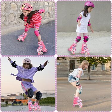 Роликові ковзани для дітей, ролики для дівчаток та початківців, регульовані, з підсвічуванням, дихаючі, для подарунка (рожеві)
