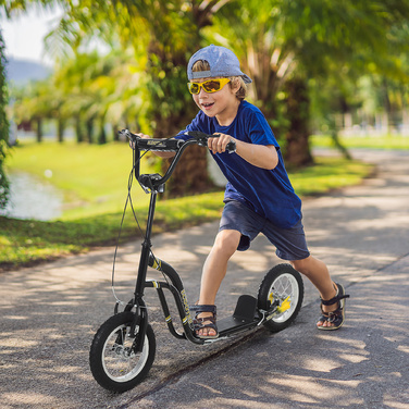 Дитячий самокат HOMCOM від 5 років Scooter Kick Scooter 12 дюймів пневматична шина гума алюміній чорний, регульована висота 120x58x85-95см