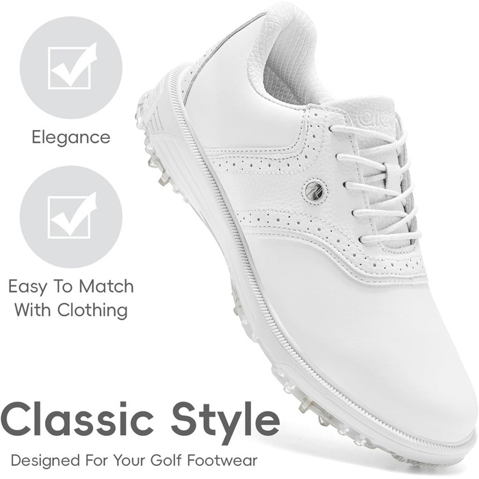 Гольф-взуття чоловіче ULTIANT водонепроникне, без шипів, класичне, зручне, кросівки для гольфу, тренувальне взуття (білий, 47 EU)
