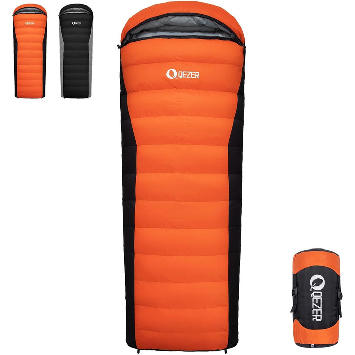 Сплячий мішок пуховий зимовий, 600FP+ преміум пух, 7°C - 24°C, легкий та теплий для 3-4 сезонів, кемпінг, піші прогулянки та трекінг, помаранчевий