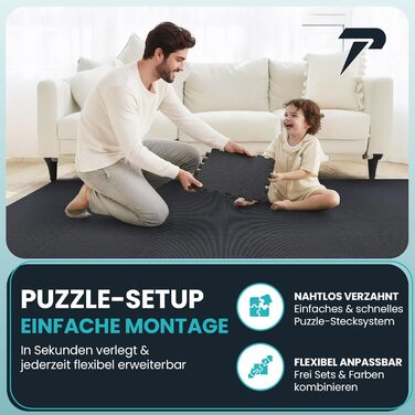 Фітнес-килимок EVA Puzzle 21 шт. для спорту, тренувань, гімнастики, захисту підлоги - чорний