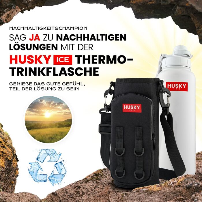 Термос HUSKY ICE 1.2 л із нержавіючої сталі, білий — пляшка для напоїв, подвійні стінки, термос, BPA-free, герметична, для спорту та активного відпочинку, з чохлом, підходить для миття в посудомийній машині