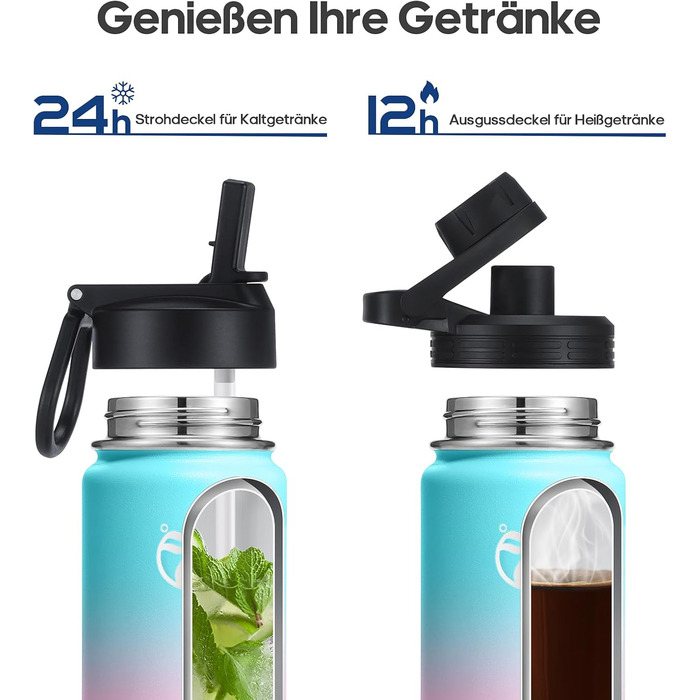 HydroPal Фляга з нержавіючої сталі - 750мл/1л/1.2л/1.9л, без BPA, для газованих напоїв, ізольована пляшка з трубочкою та 2 кришками (бутиль, 500 мл)